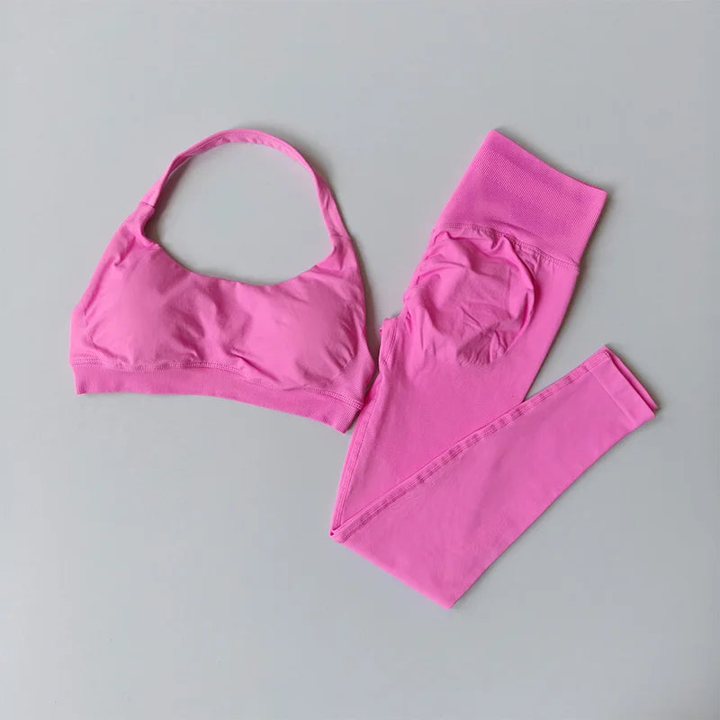 Lumora Women’s High-Waist Leggings &amp; Open-Back Fitness Bra Set