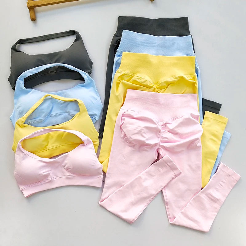 Lumora Women’s High-Waist Leggings &amp; Open-Back Fitness Bra Set