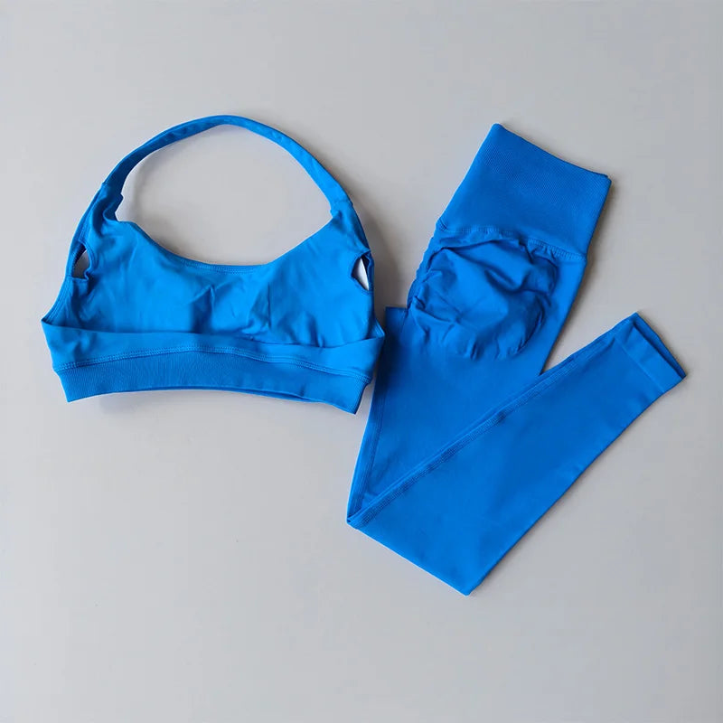 Lumora Women’s High-Waist Leggings &amp; Open-Back Fitness Bra Set