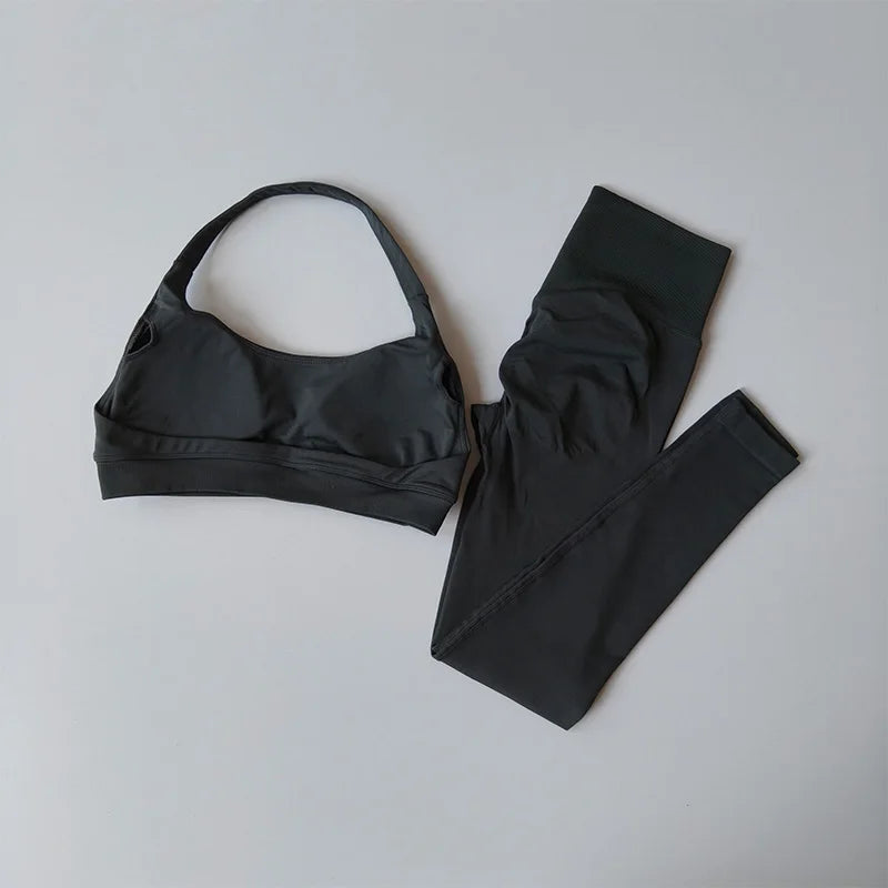 Lumora Women’s High-Waist Leggings &amp; Open-Back Fitness Bra Set